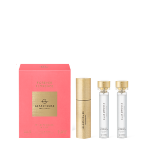 Glasshouse Fragrances Forever Florence Wild Peonies and Lily Twist and Spray Atomiser and refills with box