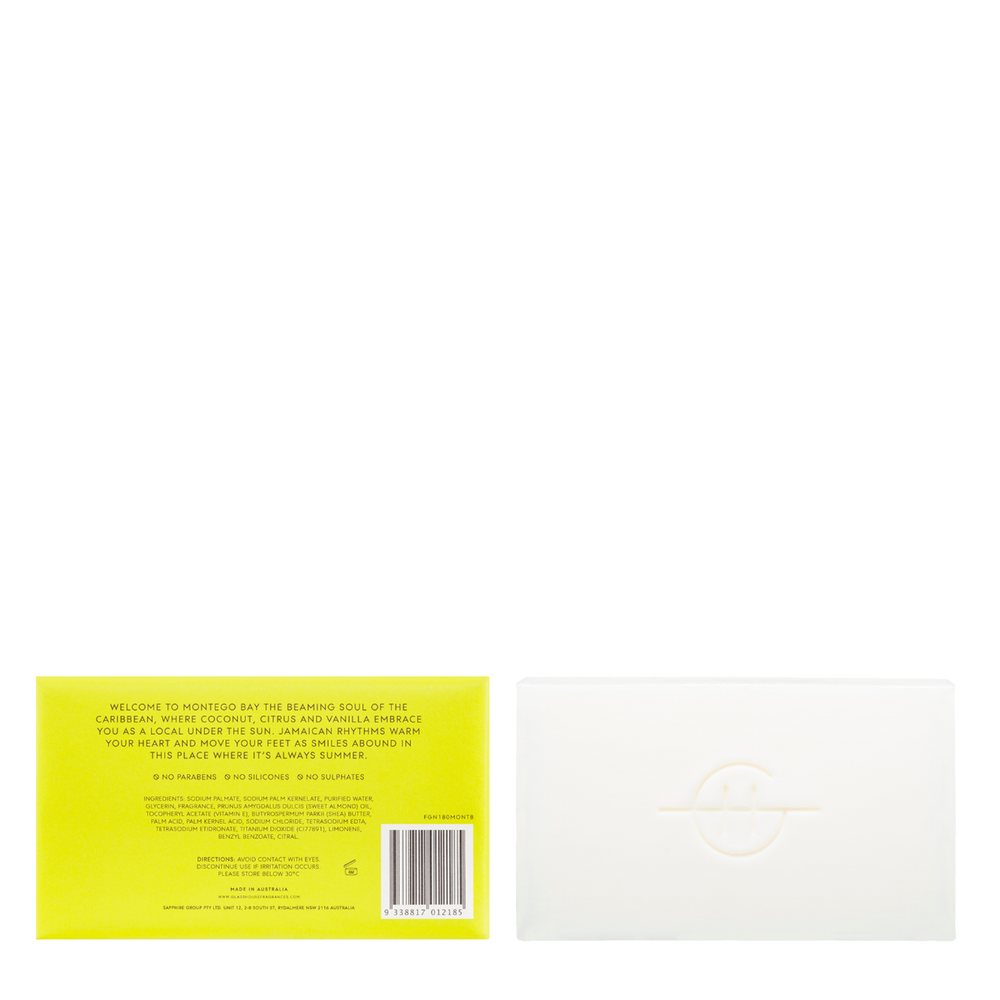 Glasshouse Fragrances Montego Bay Rhythm Coconut and Lime 180g Body Bar - back of product shot