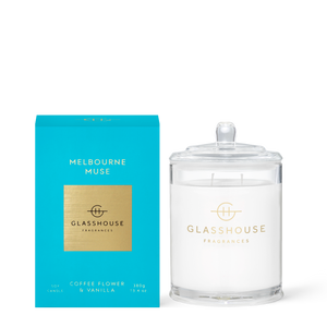 Glasshouse Fragrances Melbourne Muse Coffee Flower and Vanilla 380g Soy Candle with box